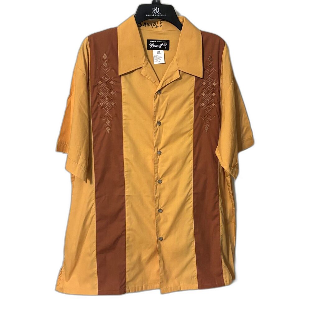 Wrangler Sample Western Shirt L Mustard Rust Embroidered Rare Sample Piece
